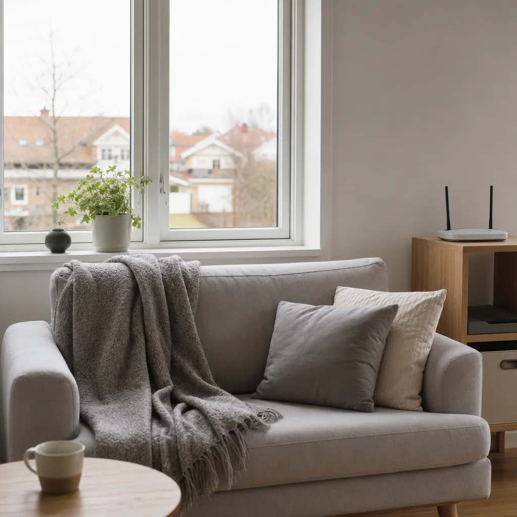 Mobilt bredband hemma 2026 — 5G-router i svensk lägenhet