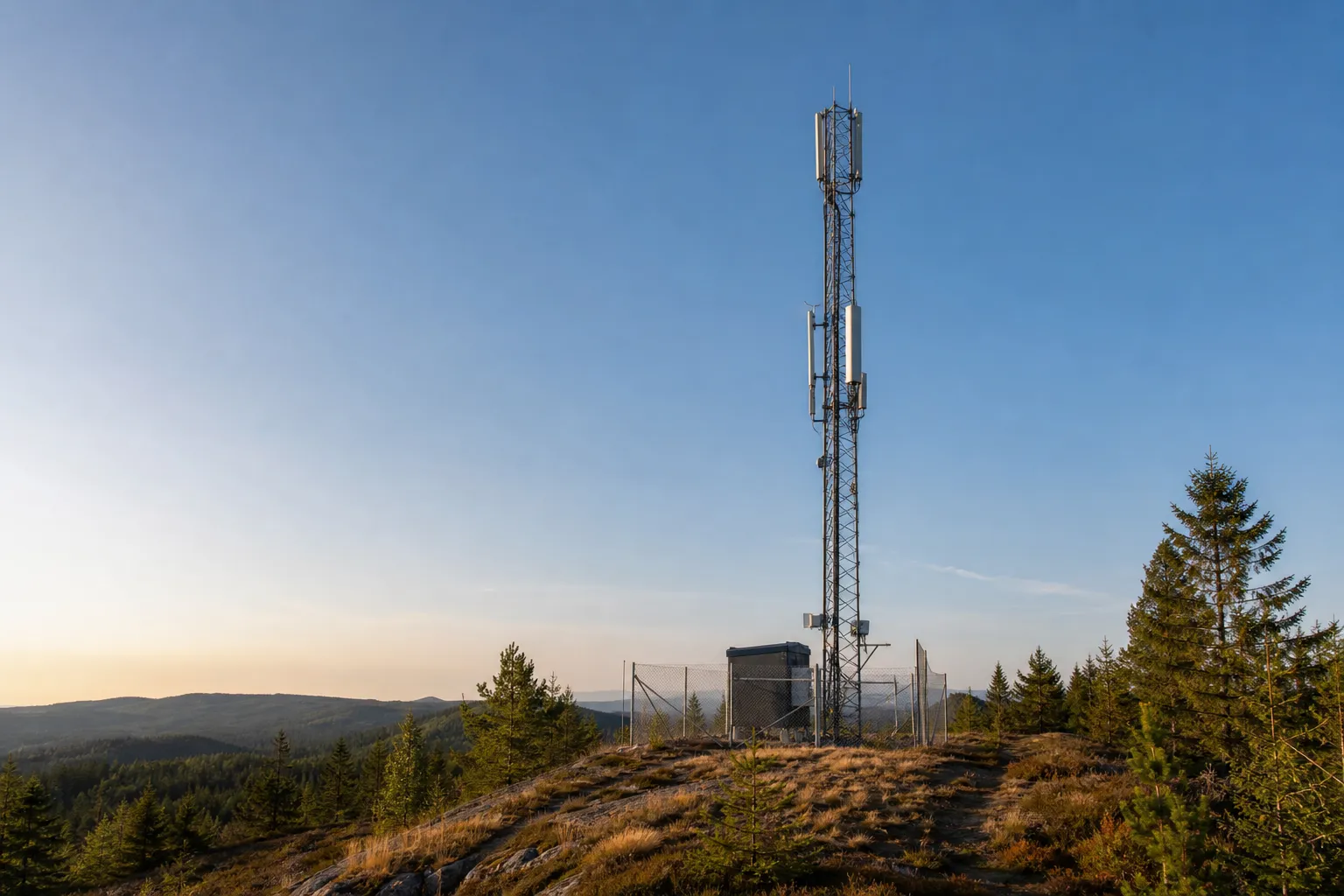 Mobilmast med celler och frekvensband illustrerade