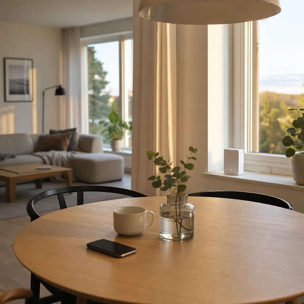 Mobilt internet hemma 2026 — router i fönsterkarmen och mobil på bordet